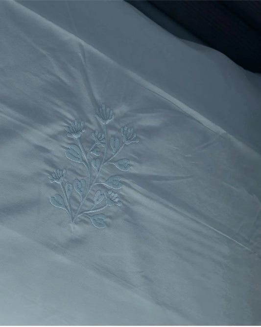 500 TC Bedsheet Set with Self Colour Embroidery | Blue