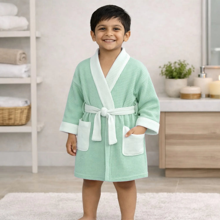 Cotton Micro Waffle Bathrobe | Shawl Collar| Green