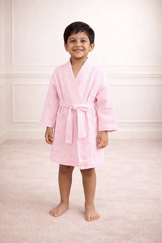 Bamboo Waffle Kids Bathrobe | Pink