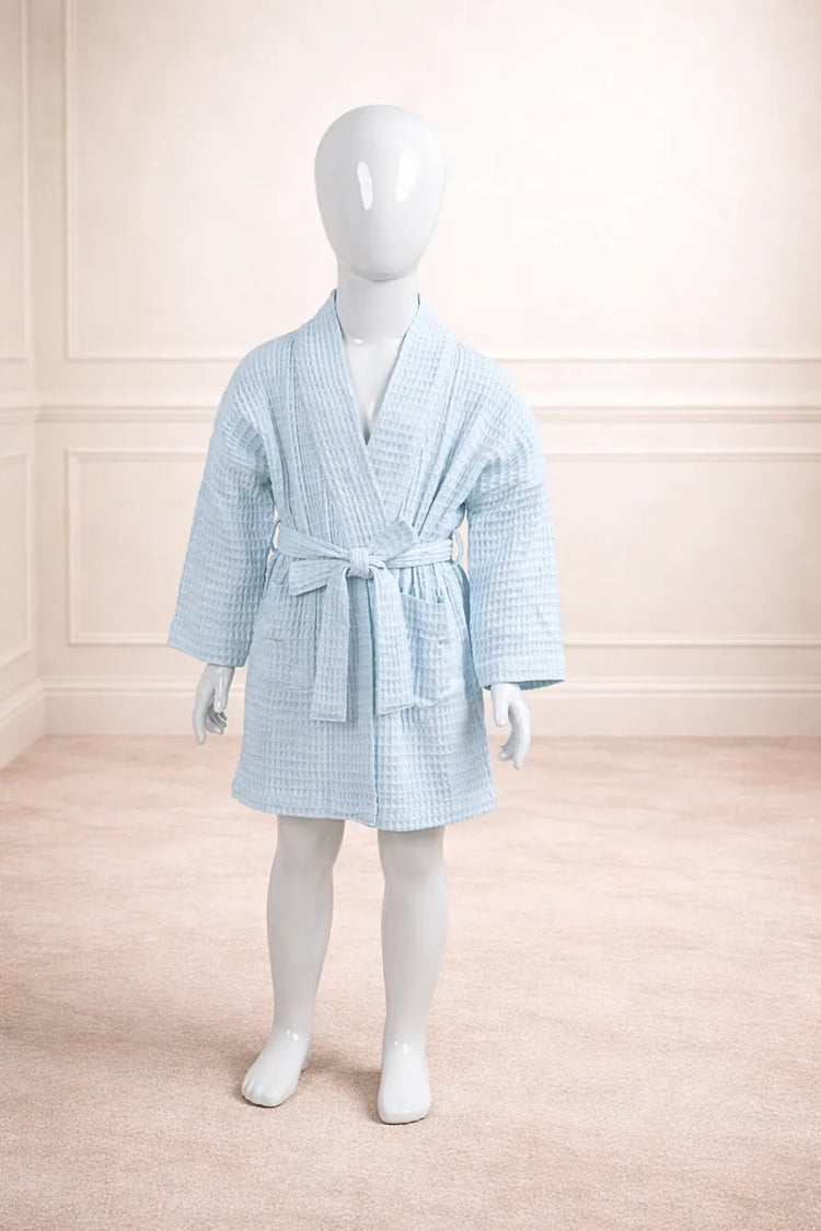 Bamboo Waffle Kids Bathrobe | Blue