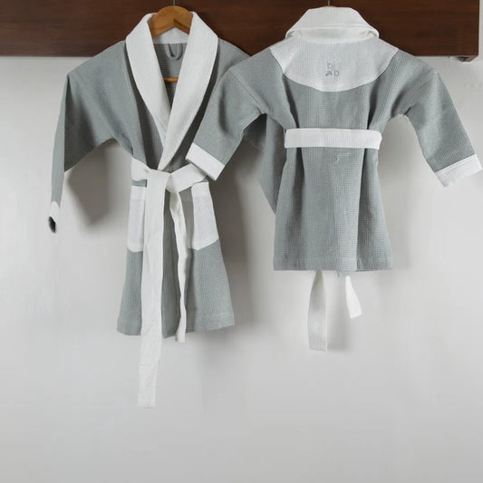 Cotton Micro Waffle Bathrobe | Shawl Collar | Grey