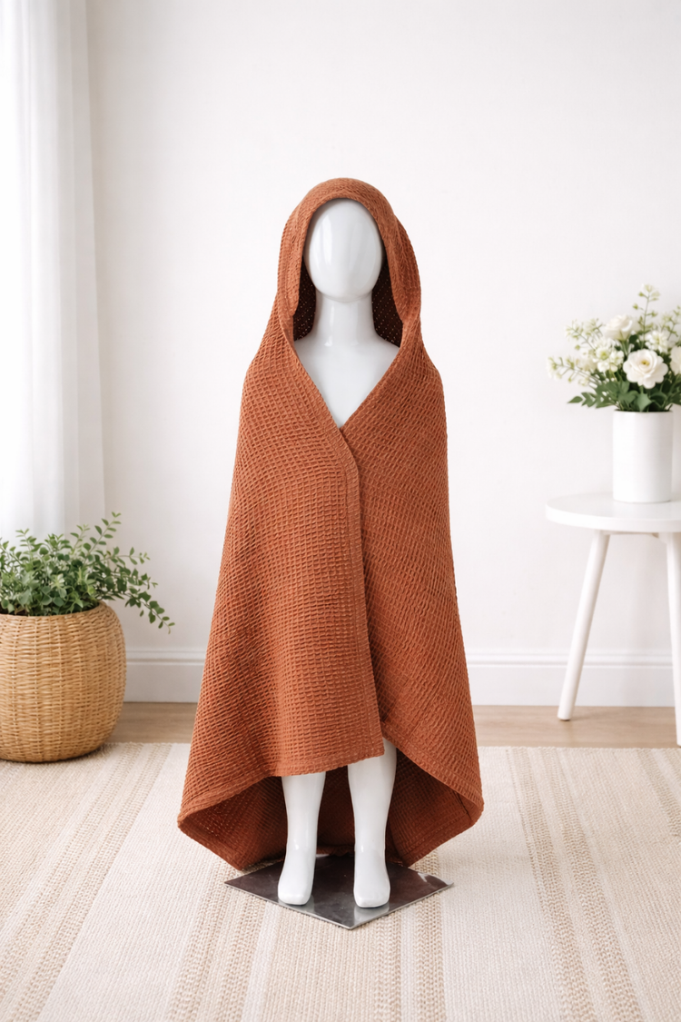 Bamboo Waffle Hooded Bathrobe |Maple sugar