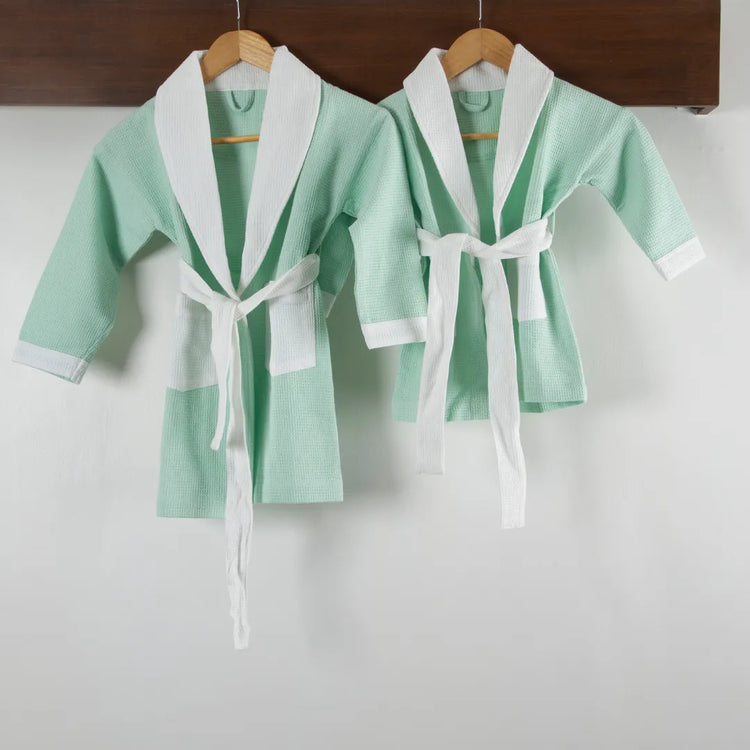 Cotton Micro Waffle Bathrobe | Shawl Collar| Green