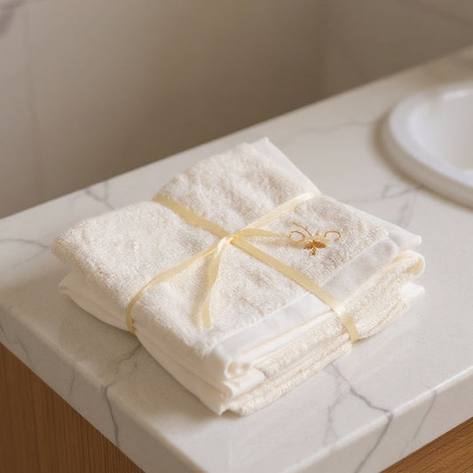 Bamboo Terry Face Towel Set of 4 with Juco Tray