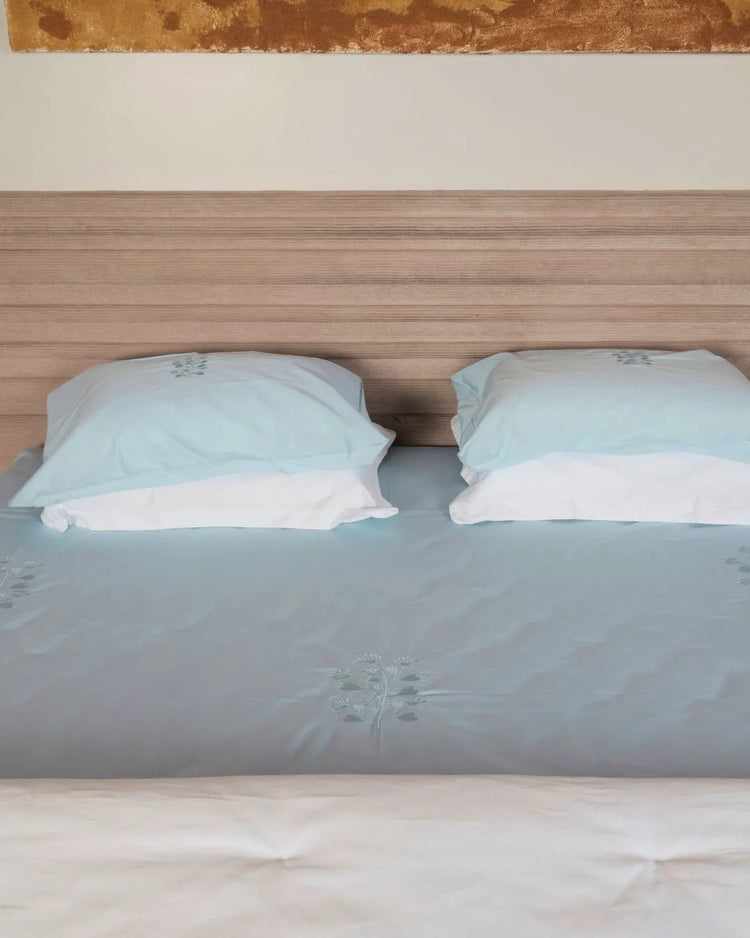 500 TC  Bedsheet Set with Self Colour Embroidery | Blue