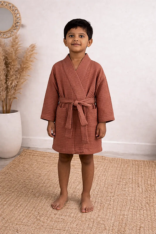 Bamboo Waffle Kids Bathrobe |Maple sugar