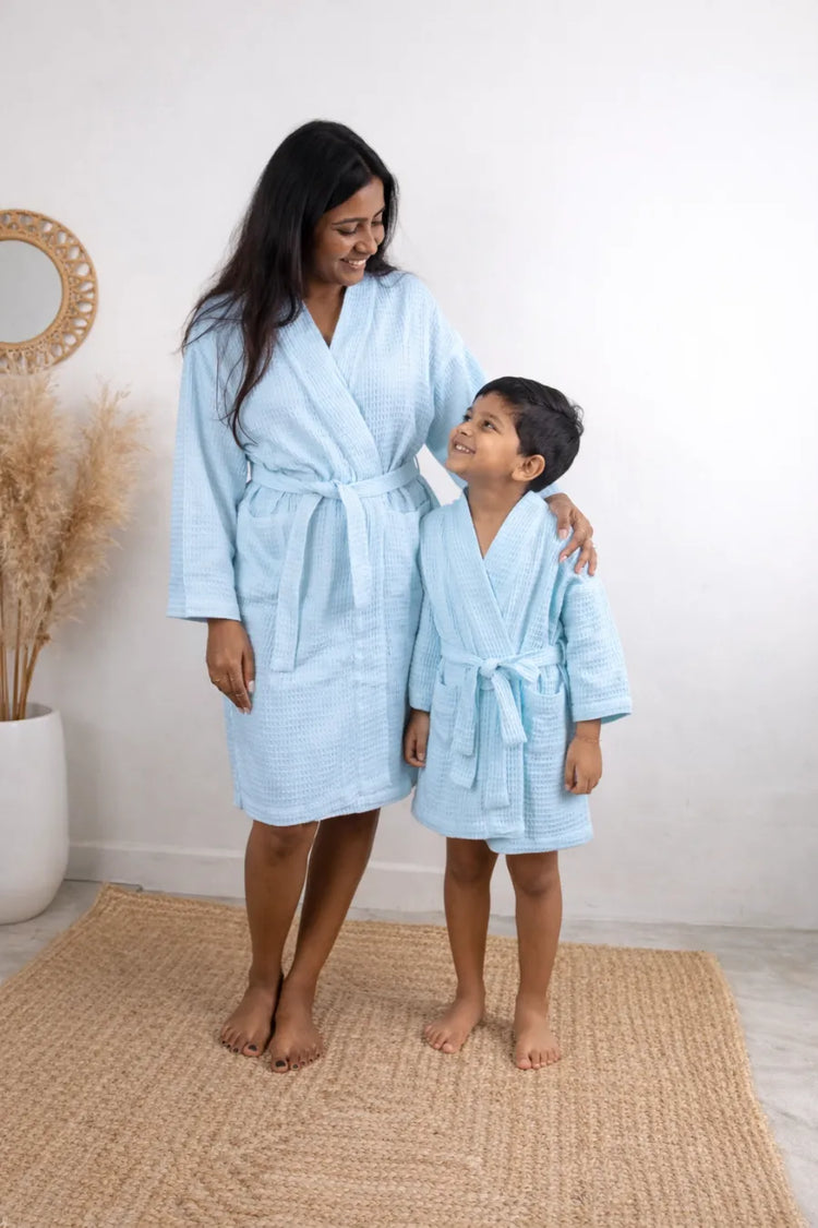 Bamboo Waffle Kids Bathrobe | Blue