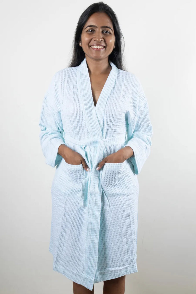 Bamboo Waffle Kids Bathrobe | Blue