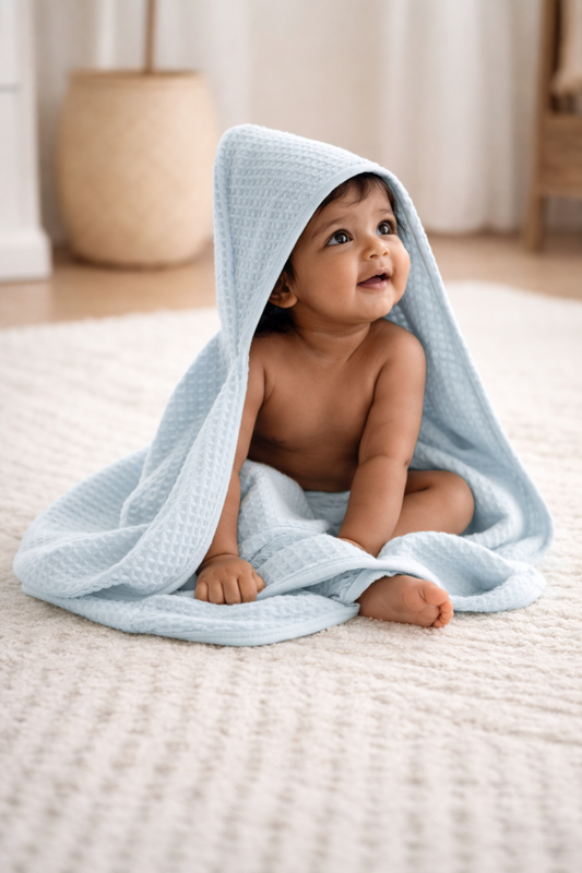 Bamboo Waffle Hooded Bathrobe | Blue