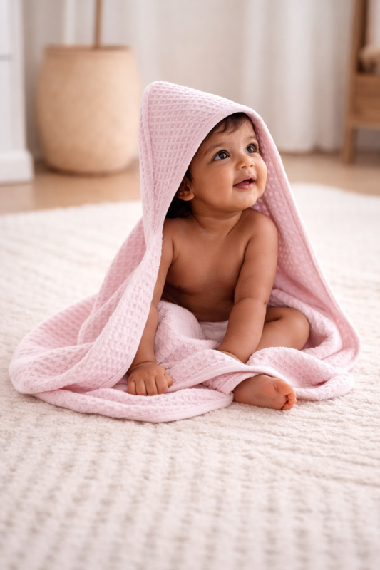 Bamboo Waffle Hooded Bathrobe | Pink