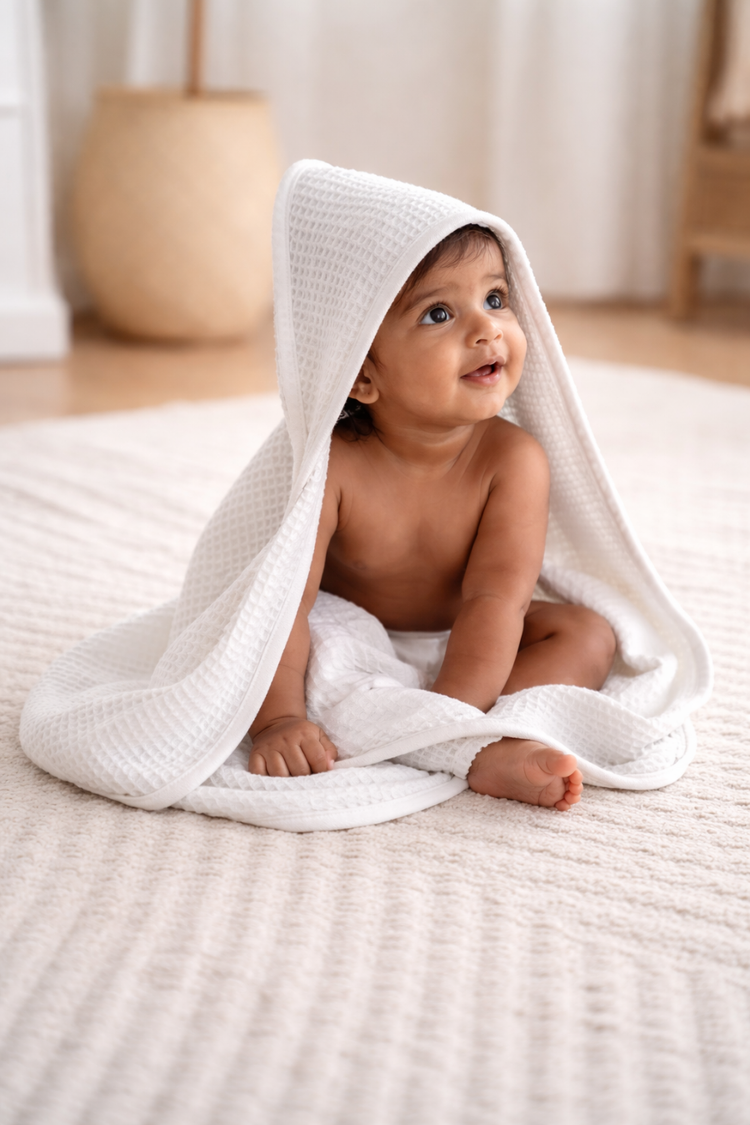 Bamboo Waffle Hooded Bathrobe (white)